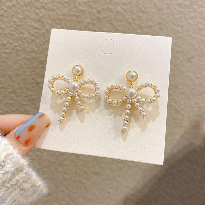 Korean Pearl Bow Earrings