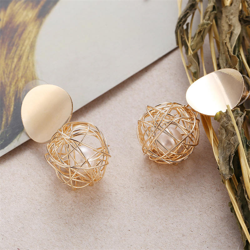 Korean Golden Round Drop Earring