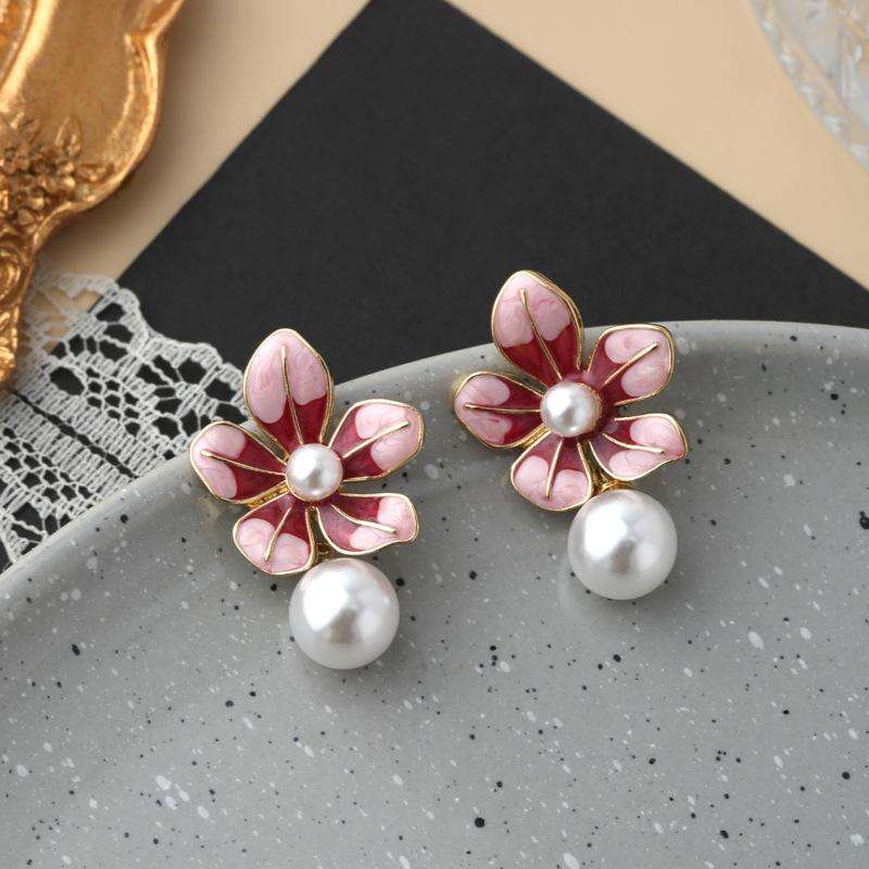 Korean flower pearl earring trendy