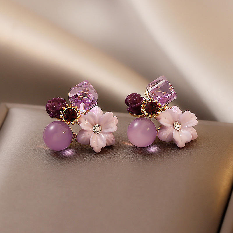 Korean Purple Flower Earrings