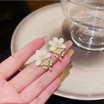 Korean White Pearl Flower Earrings
