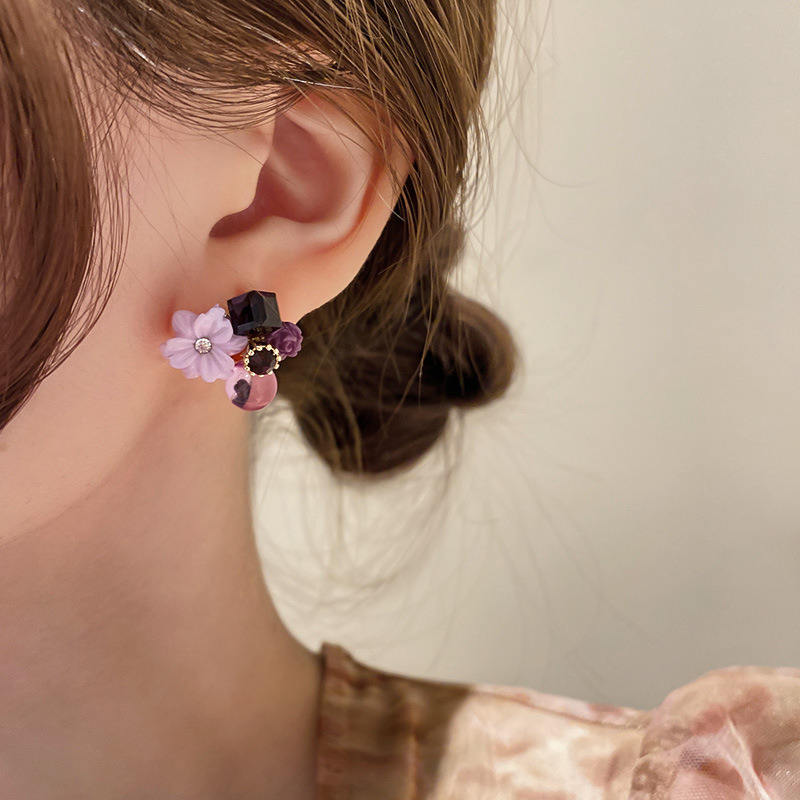 Korean Purple Flower Earrings