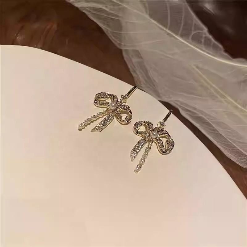 Crystal Bow Drop Earring