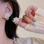 Korean White Pearl Flower Earrings