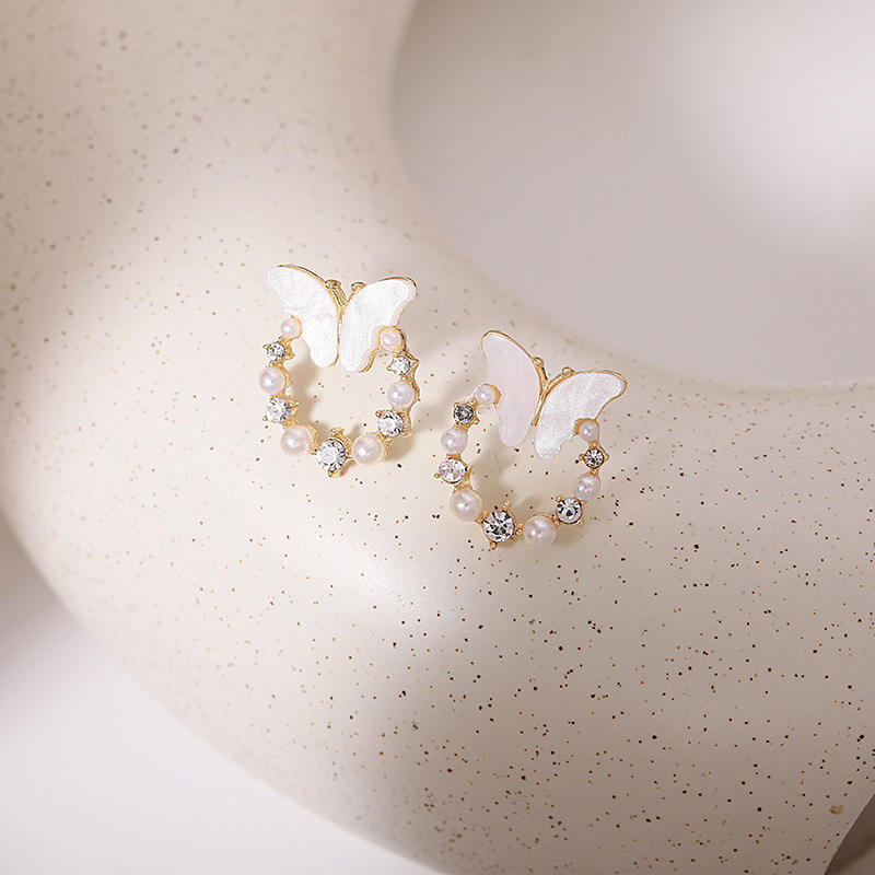 Butterfly Hoop Pearl Earrings
