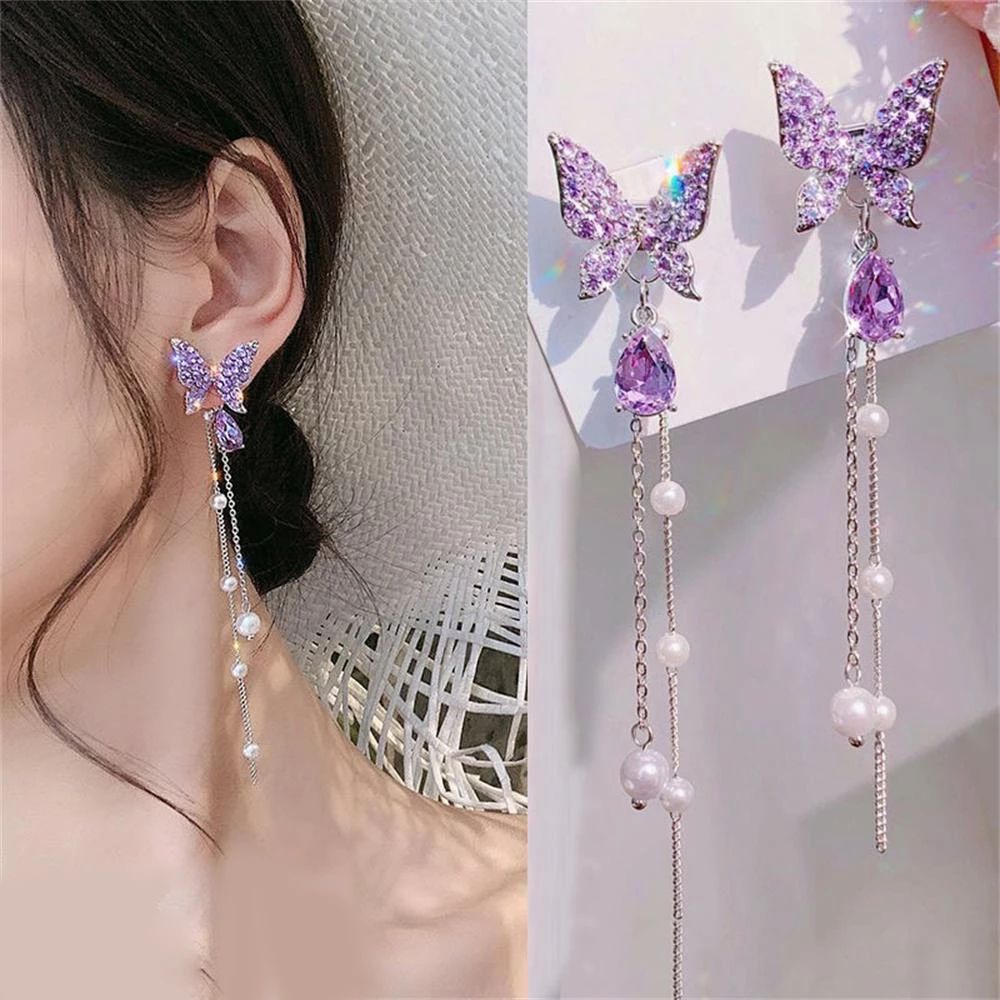 Korean Purple Butterfly Earrings