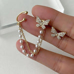 Pearl Rhinestone Butterfly Stud Earring