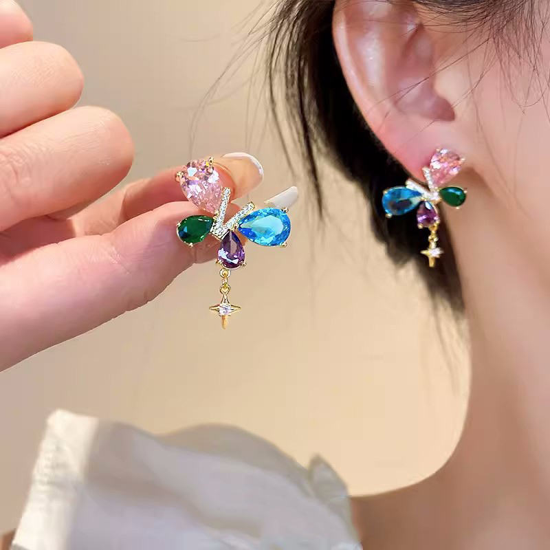 Korean Colorful Butterfly Drop Earrings