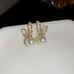 Korean Lovely Pearl Rhinestone Ears Stud