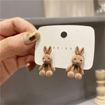 Korean Rabbit Bear Stud Earrings