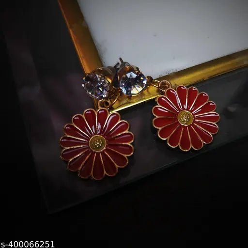 KOREAN RED Flower Charm earring