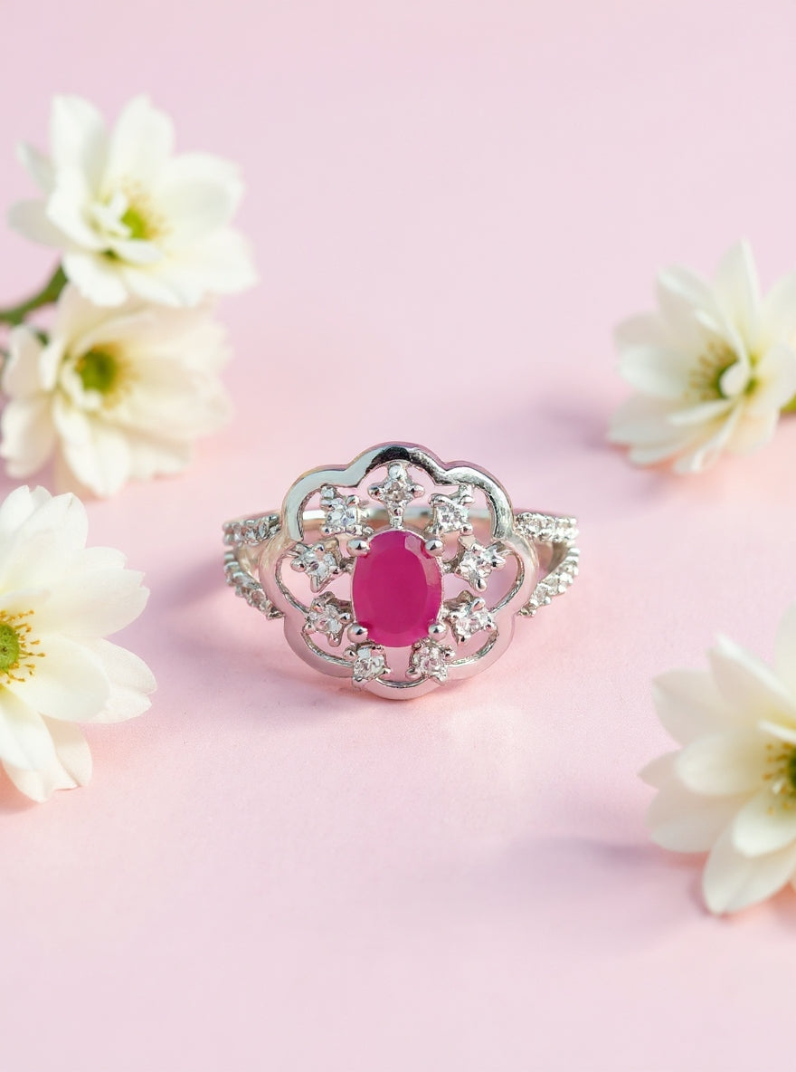 Aradhya Ring(Silver Pink Stone)