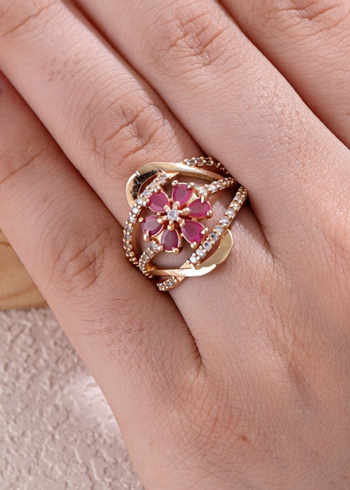Saanvika Ring ( Golden Pink Stone)