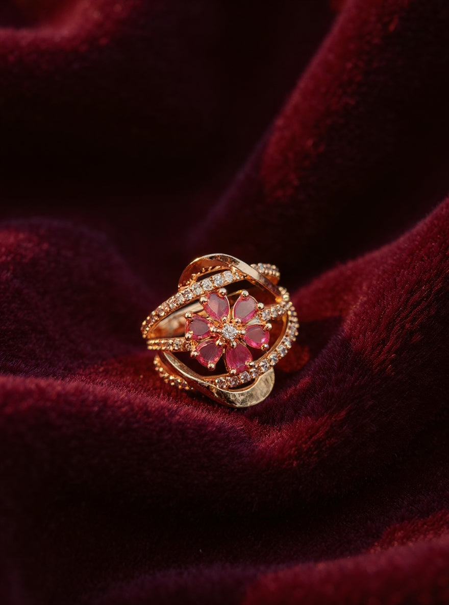Saanvika Ring ( Golden Pink Stone)