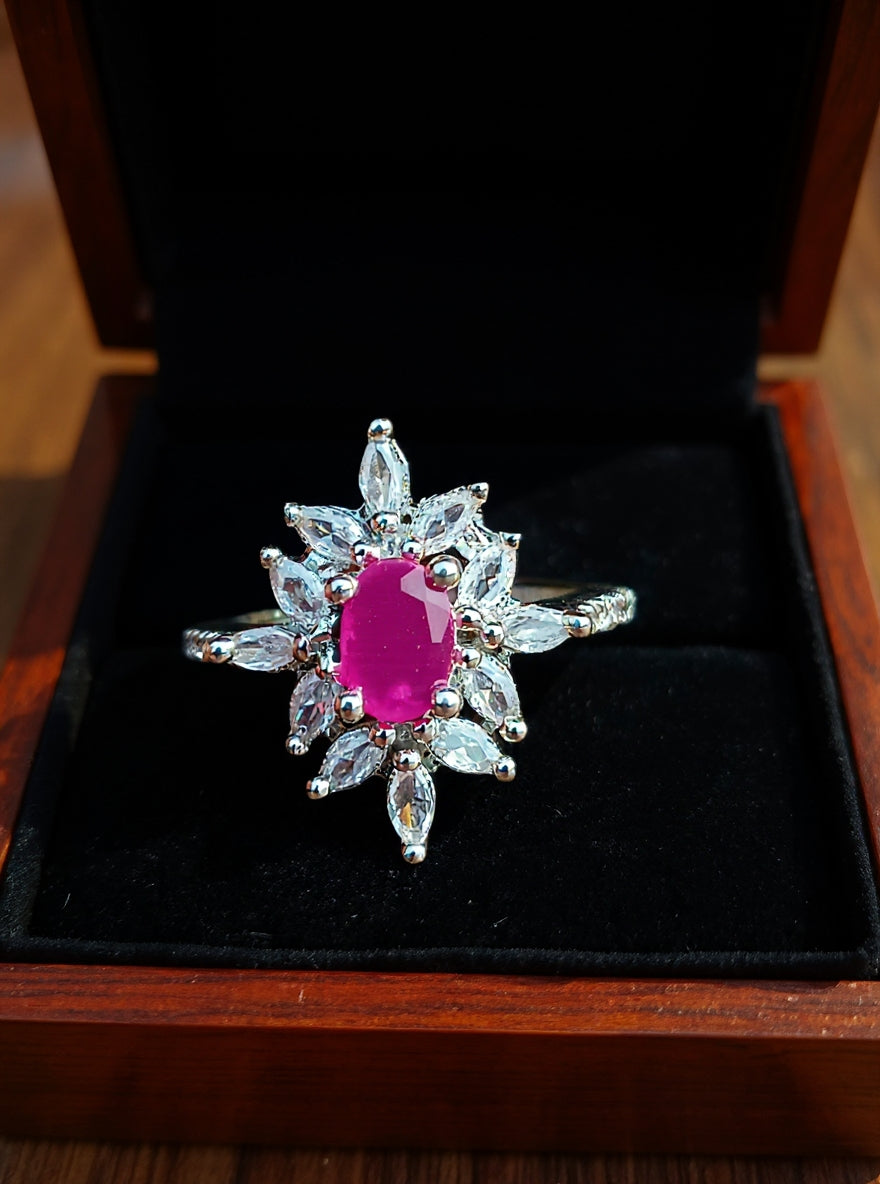 Punam Ring(Silver Pink Stone)