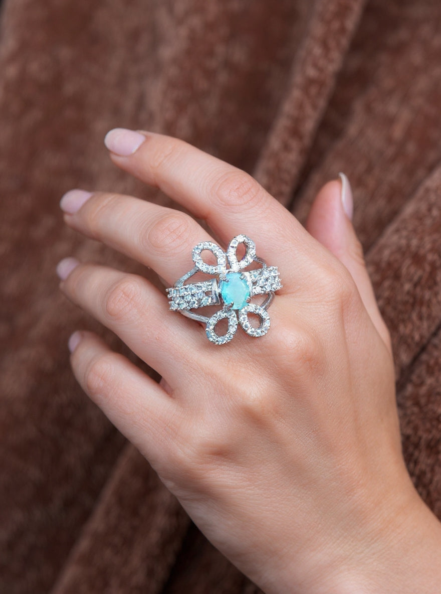 Nilakshi Ring ( Silver Pale Turquoise Stone)