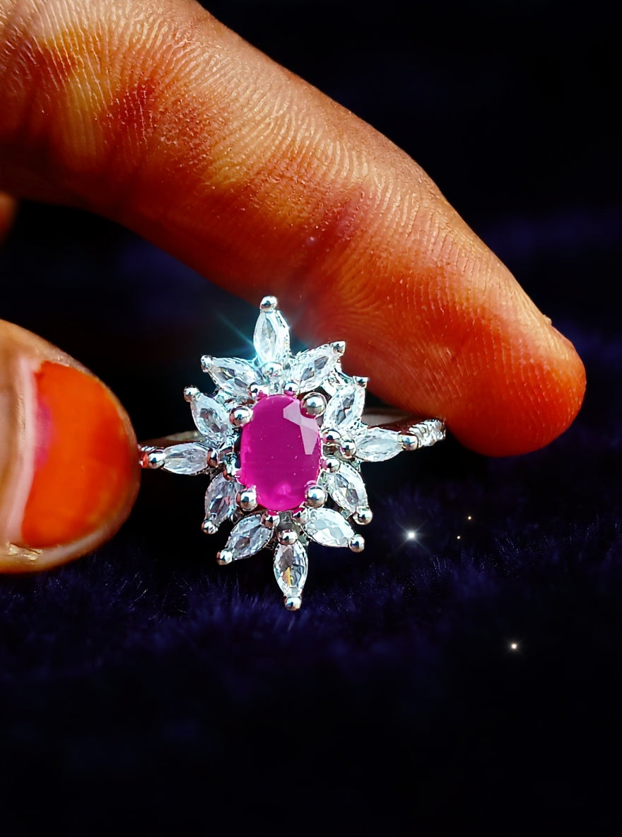 Punam Ring(Silver Pink Stone)