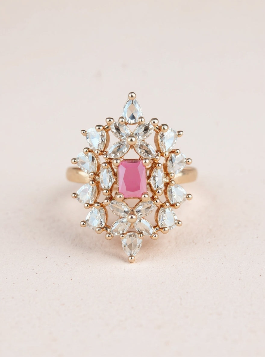 Aashna Ring (Golden Pink Stone)