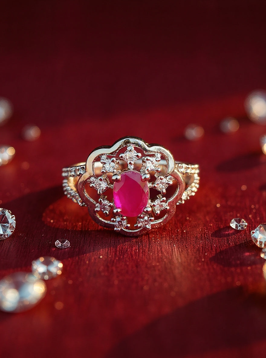 Aradhya Ring(Silver Pink Stone)