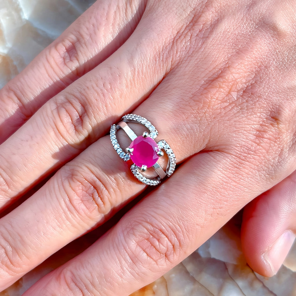 Lily Ring (Silver Pink Stone)