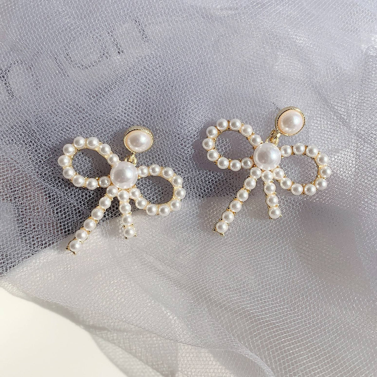 Korean Pearl Bow Earrings