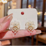 Korean White Pearl Flower Earrings