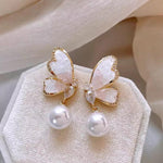 Korean Butterfly Pearl Drop Earrings