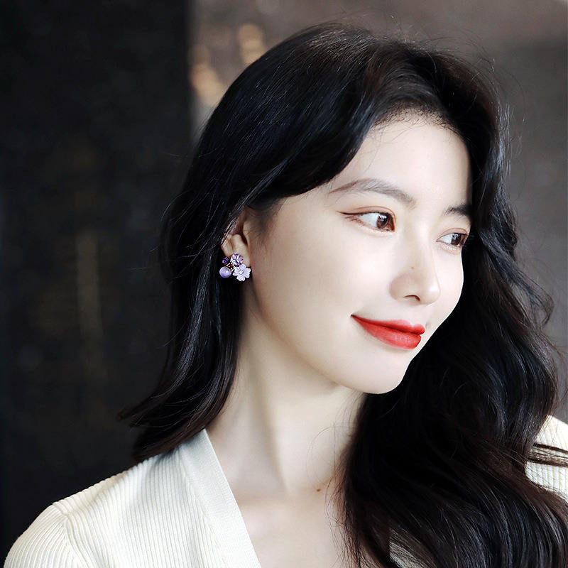 Korean Purple Flower Earrings