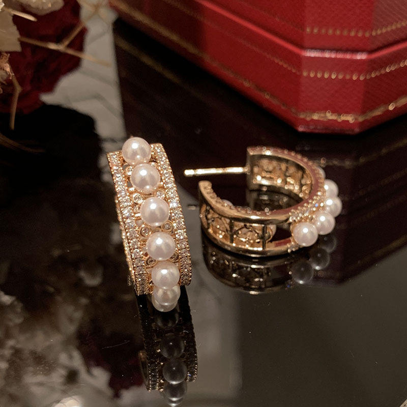 Celestique Elegant Triple Layered Pearl Studded Hoop Earring