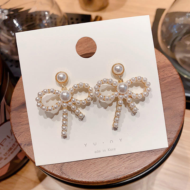 Korean Pearl Bow Earrings