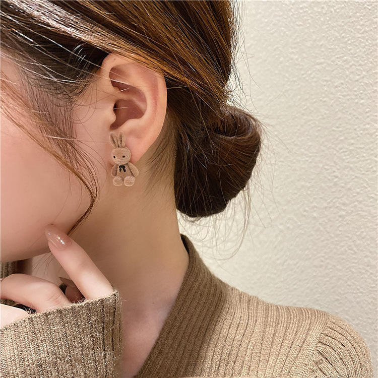 Korean Rabbit Bear Stud Earrings