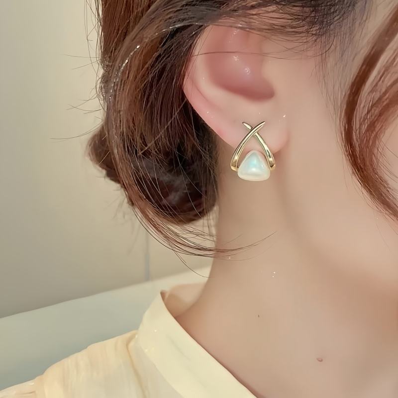 Korean Cross Pearl Tassel Earrings