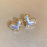 Korean Pearl Heart Gold Earrings