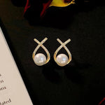 Trendy Cross Pearl Fashion Korean Earrings