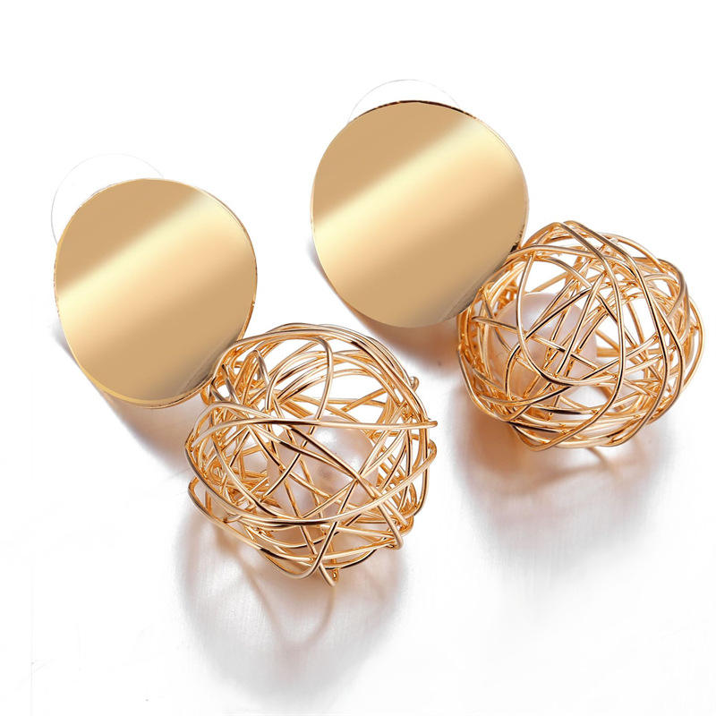 Korean Golden Round Drop Earring