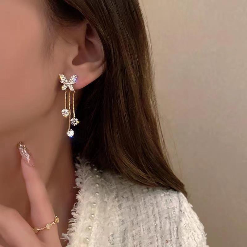 Korean Gold Beige Drop Earrings