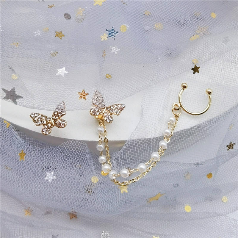 Pearl Rhinestone Butterfly Stud Earring