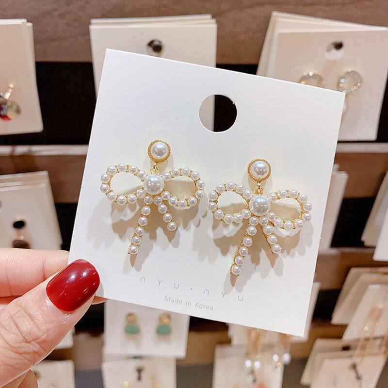 Korean Pearl Bow Earrings