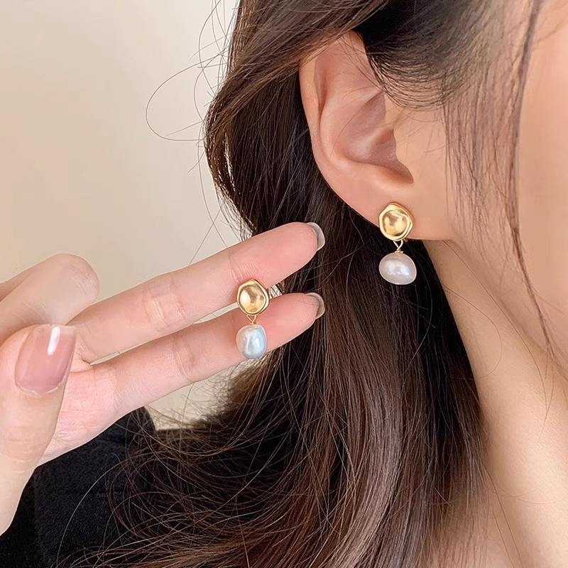Pink Round Big Imitation Pearl Drop Earrings