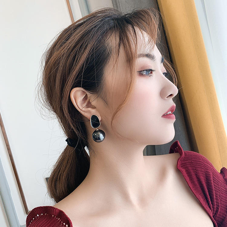Pink Round Big Imitation Pearl Drop Earrings