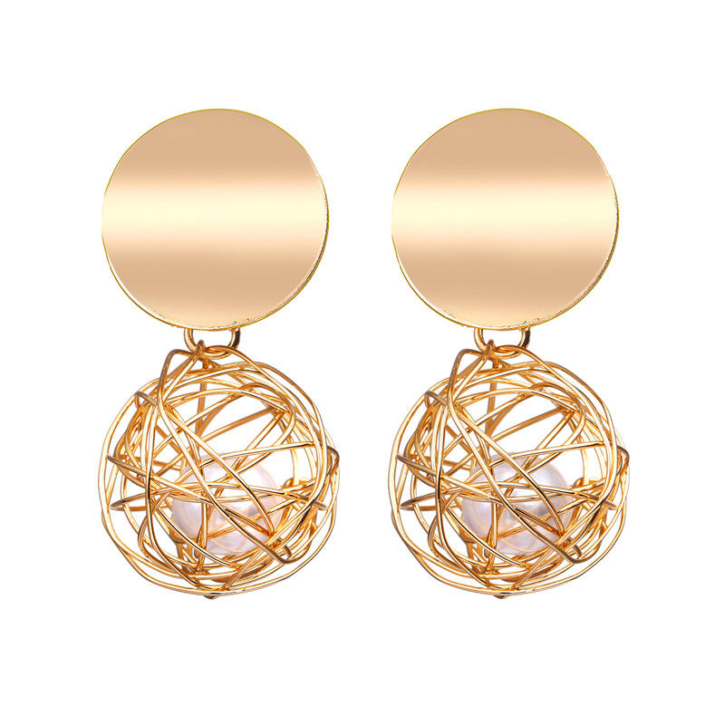 Korean Golden Round Drop Earring
