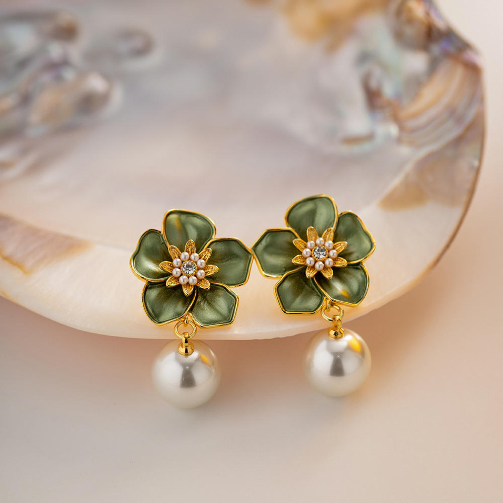Pink Round Big Imitation Pearl Drop Earrings