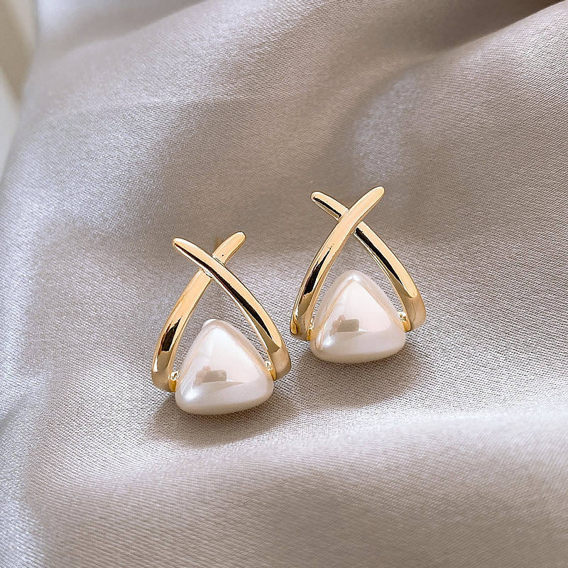 Korean Cross Pearl Tassel Earrings