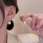 Trendy Cross Pearl Fashion Korean Earrings