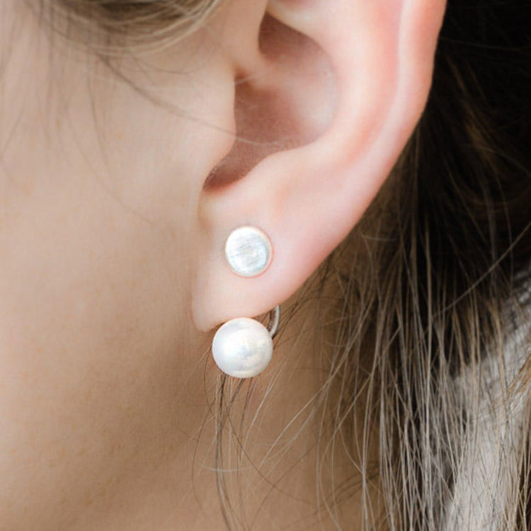 Pink Round Big Imitation Pearl Drop Earrings