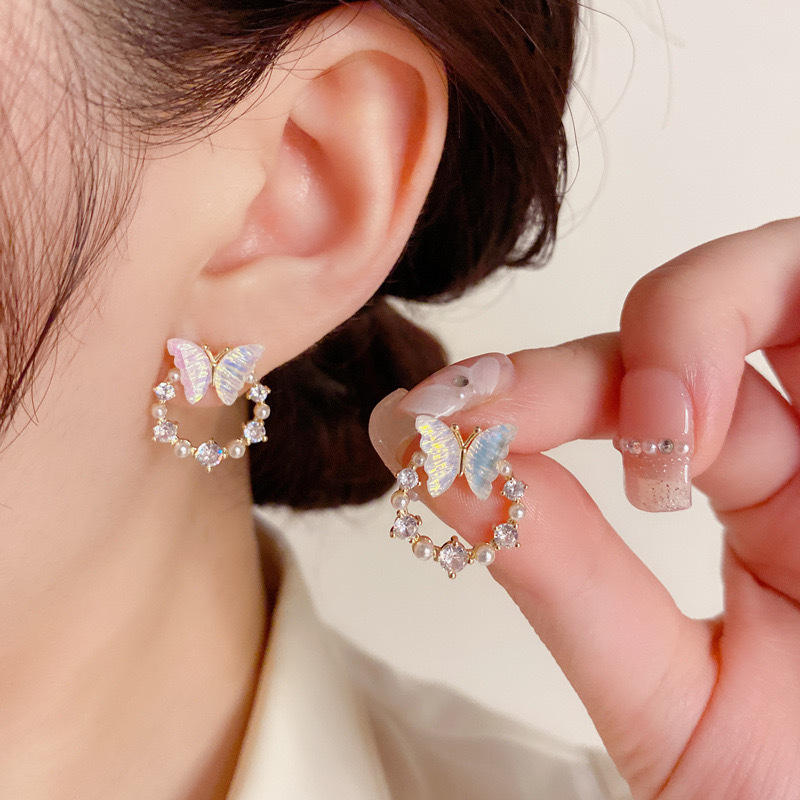 Butterfly Hoop Pearl Earrings