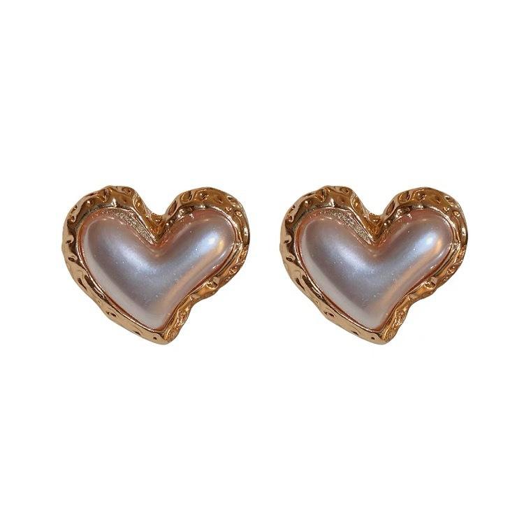 Korean Pearl Heart Gold Earrings