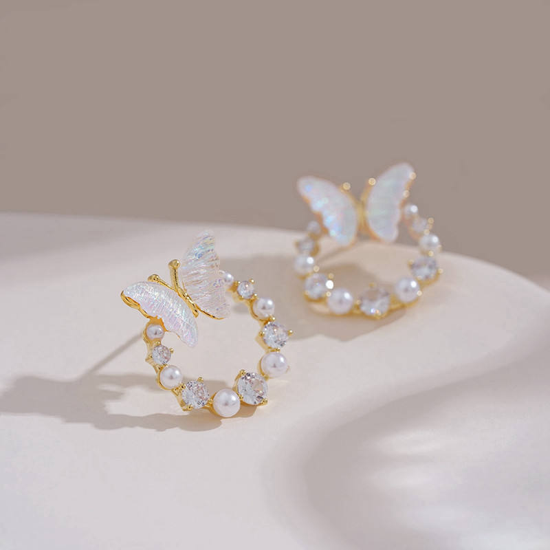 Butterfly Hoop Pearl Earrings