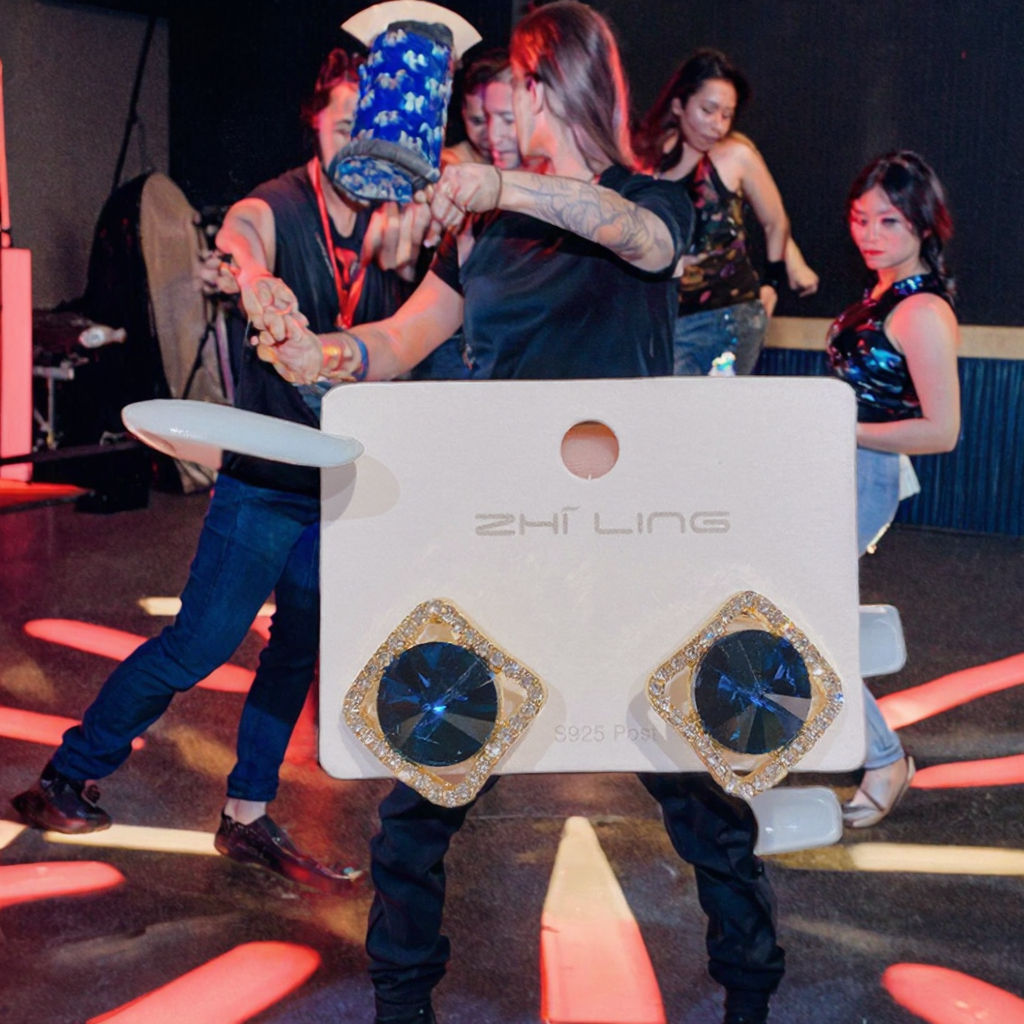 Korean Blue Diamond Embellished Rhodium Studs