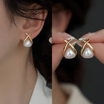 Korean Cross Pearl Tassel Earrings